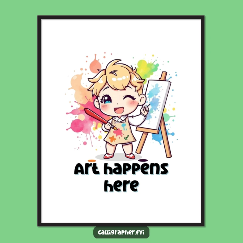 Funny Artist Splatter Poster: Cheerful Character Creating Vibrant Art, Unique Funny Gift
