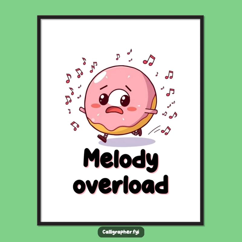 Funny Donut Music Chase Poster: Bewildered Pastry Art, Musical Notes, Hilarious Gift!