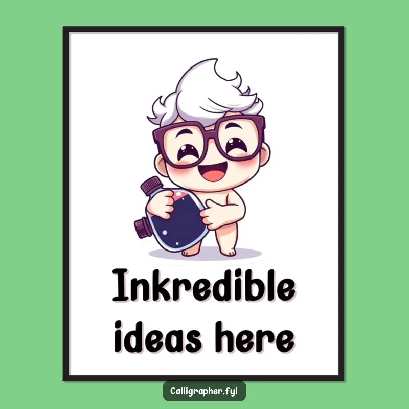 Funny Ink Bottle Poster - Happy Character Art, Literary Decor for Your Creative Space
