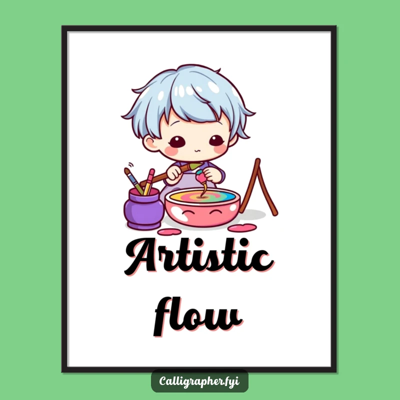 Funny Kawaii Artist Art Print - Colorful Creations Wall Decor Gift