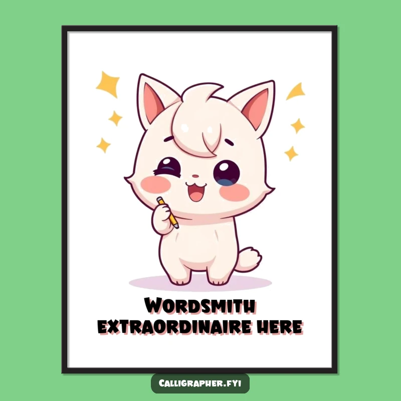 Funny Writer Poster - Celebration Flourish Character, Unique Wall Art Gift