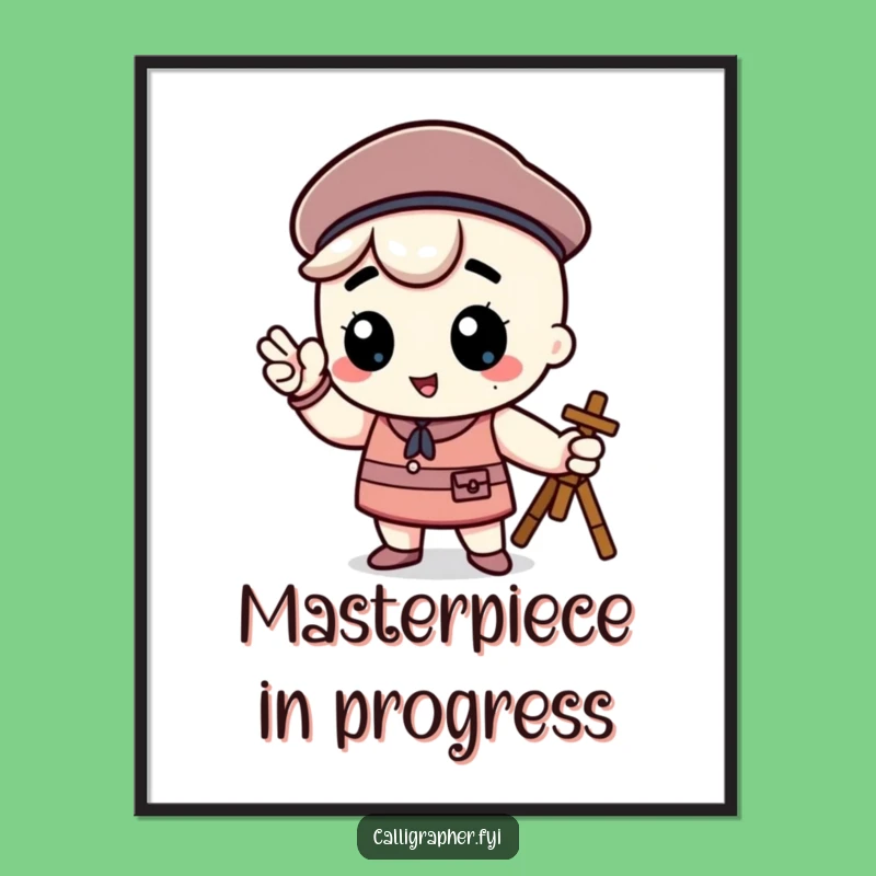 Funny Kawaii Artist Poster - Proud Beret Pose Wall Art