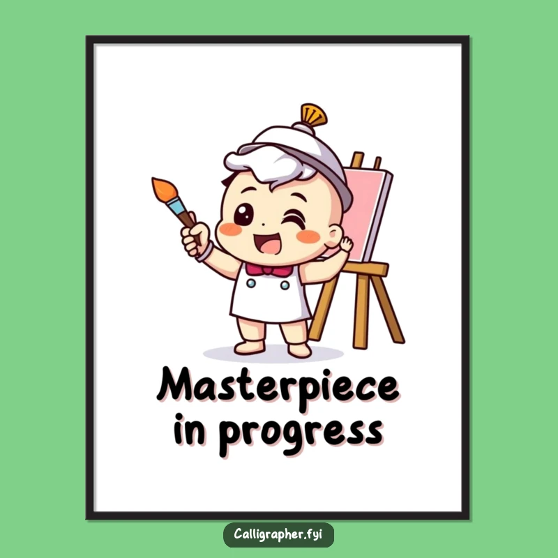 Funny Artist Poster - Cheerful Character's Dynamic Painting Stroke, Art Lover's Humorous Wall Decor