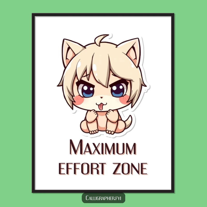 Funny Concentration Poster: Cute Character Tongue Out, Intense Focus Art Print Gift