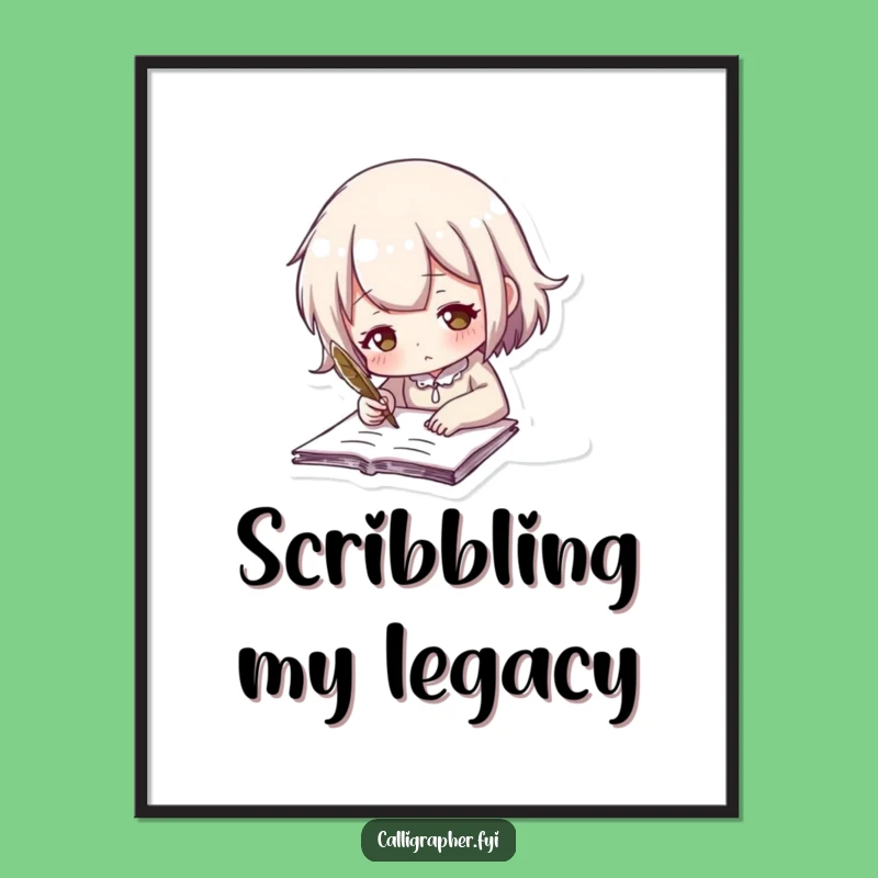 Funny Quill Writing Poster: Cute Character Inspires Literary Art Funny Gift