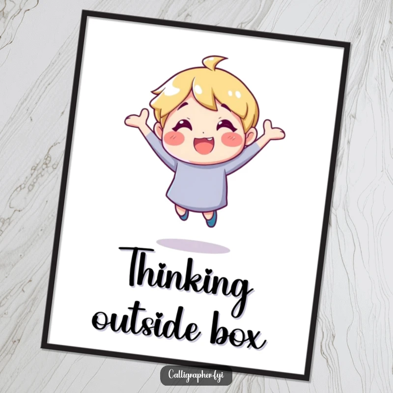 Funny poster printing a cheerful character in a joyful bounce, symbolizing boundless inspiration and creativity, adding positivity to any space.