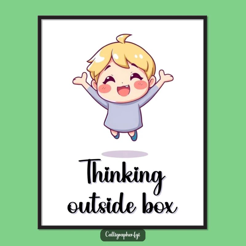 Funny Inspirational Poster - Cheerful Character Bouncing with Bright Ideas, Wall Art Gift