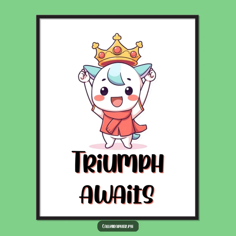 Funny Kawaii Victory Poster: Celebratory Character Art, Hilarious Decor Gift