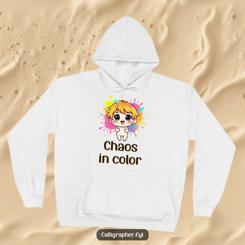 Funny Hoodie with a playful character in the midst of creating vivid paint splashes, perfect for cozy creative vibes.