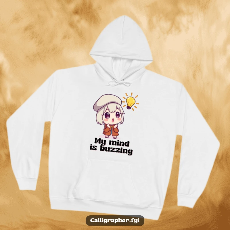 Funny Hoodie showcasing a surprised character in a beret experiencing a moment of intense creative inspiration and brilliance.