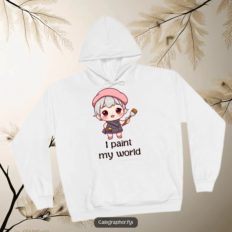 Funny hoodie featuring a charming character in a beret, holding a paintbrush with a proud stance, inspiring artistic expression and warmth.