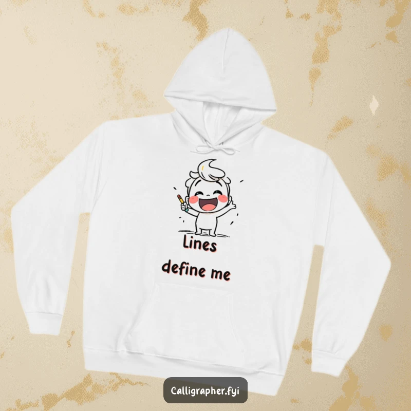 Funny hoodie depicting a smiling artist character excitedly sketching with dynamic, bold strokes, perfect for creative comfort.