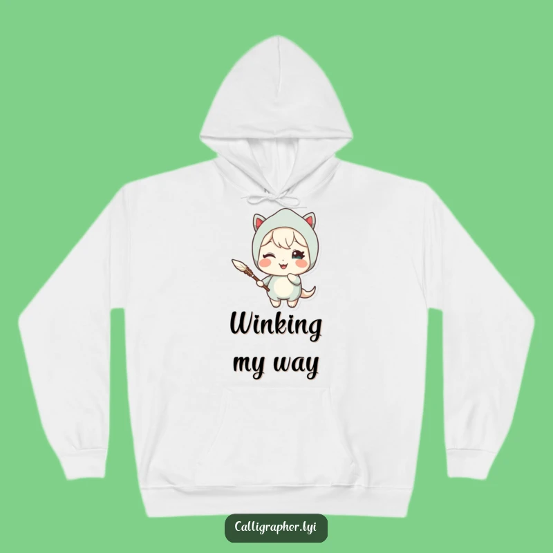 Cozy Funny Quill Hoodie: Cute Character Winking Delight Warmth