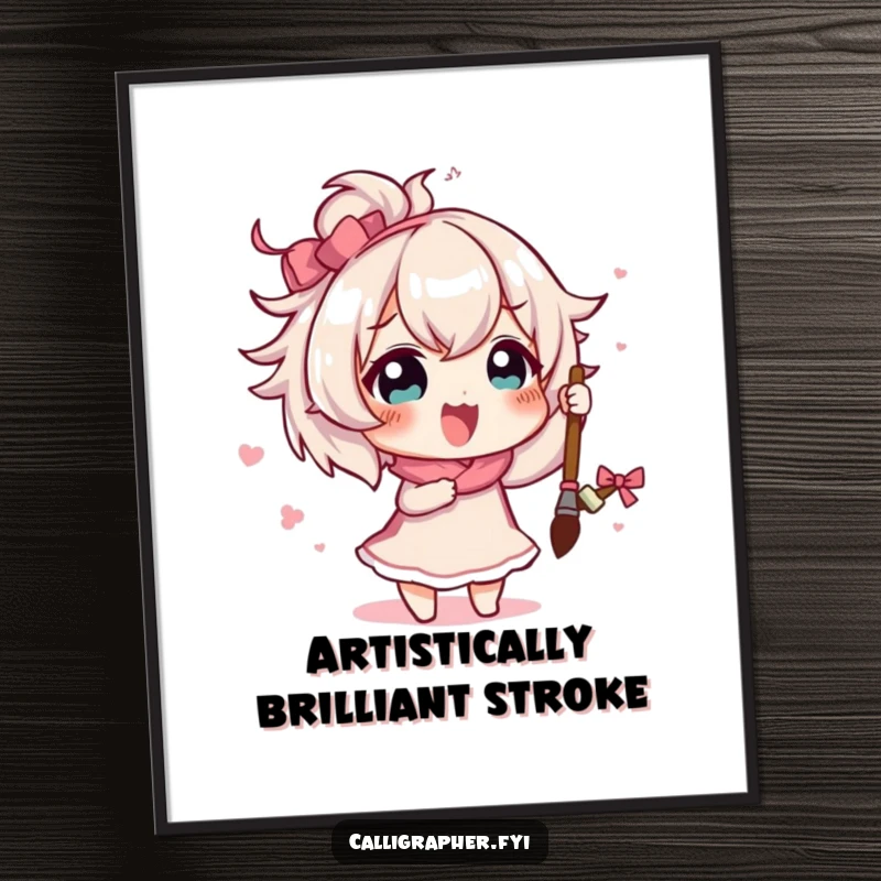 Funny Free Printable Wall Art: A cute character enthusiastically creating art by painting a grand, sweeping flourish with a brush.