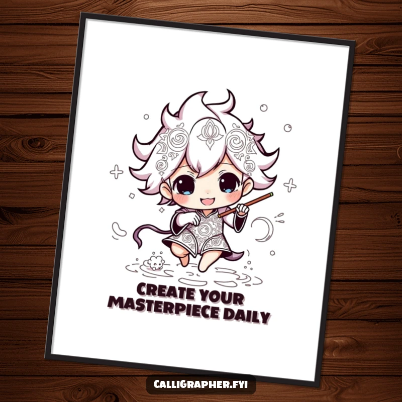 Funny Free Printable Wall Art: An energetic character rapidly drawing mesmerizing and intricate patterns, adding visual depth.