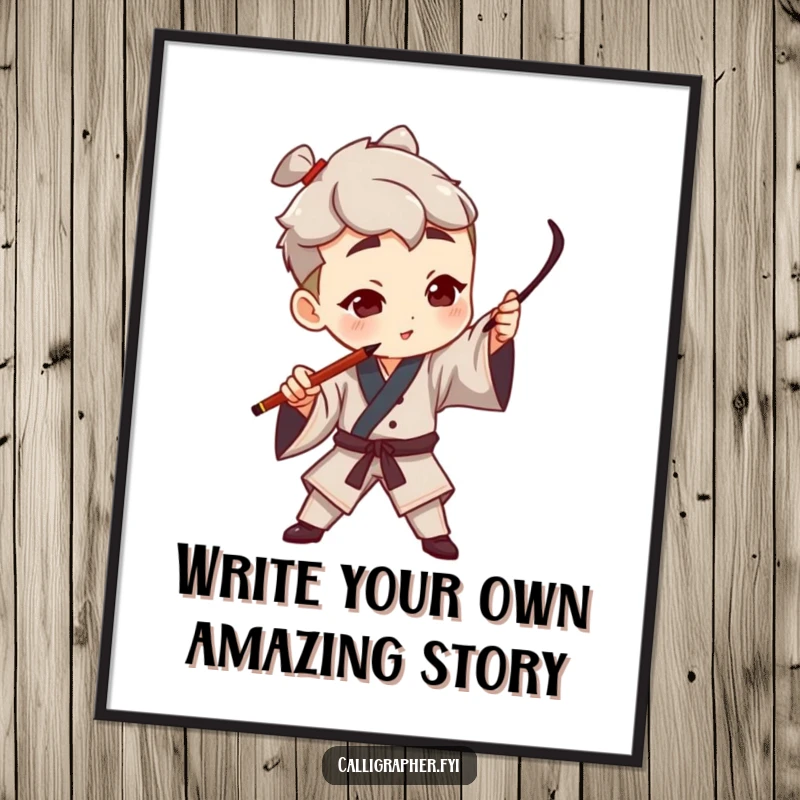 Funny Free Printable Wall Art: An artist dramatically gesturing with a calligraphy pen, creating a bold air stroke.