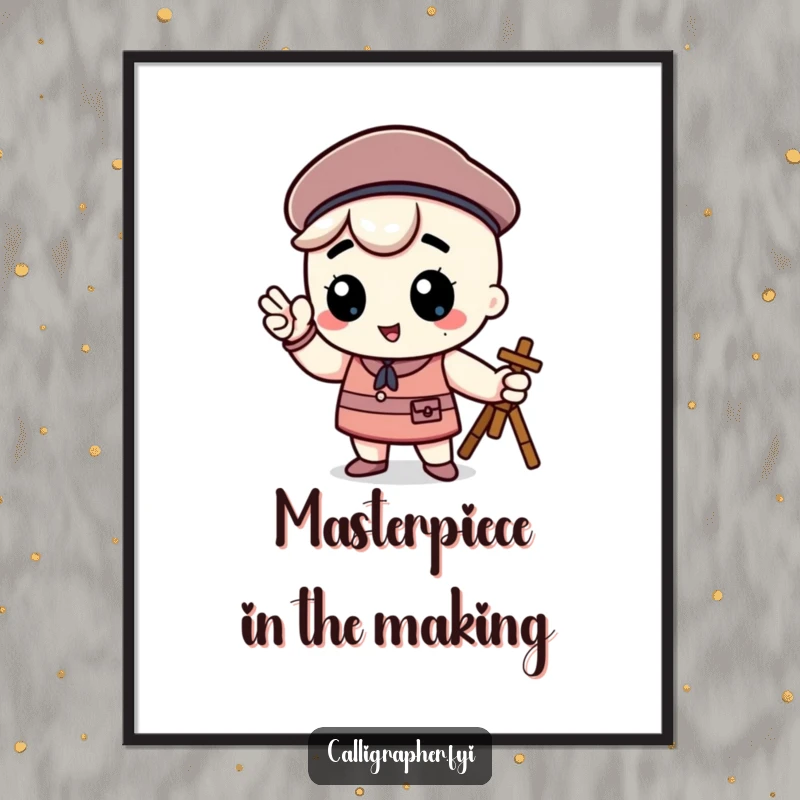 Funny free printable wall art of a kawaii character in a beret, striking a proud and artistic pose.
