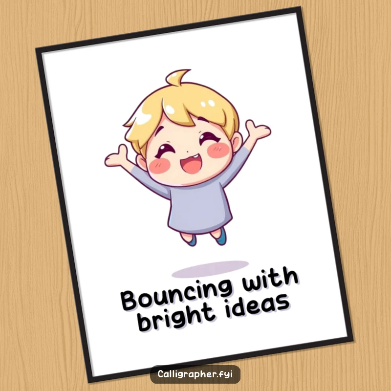 Funny Free Printable Wall Art: A cheerful character bouncing with inspiration, depicted in a vibrant and humorous illustration for your wall.