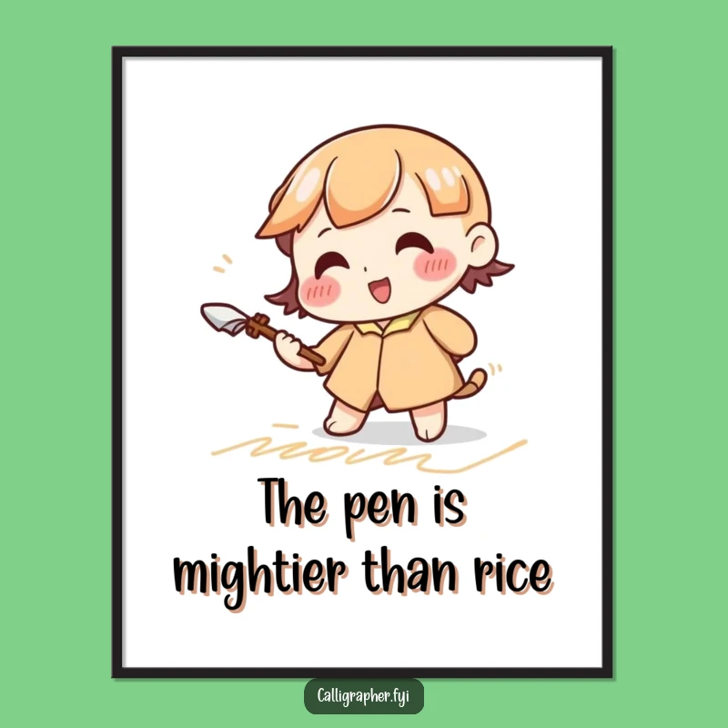 Free Printable Wall Art: Cursive Quill Character, Fun Downloadable Decor!