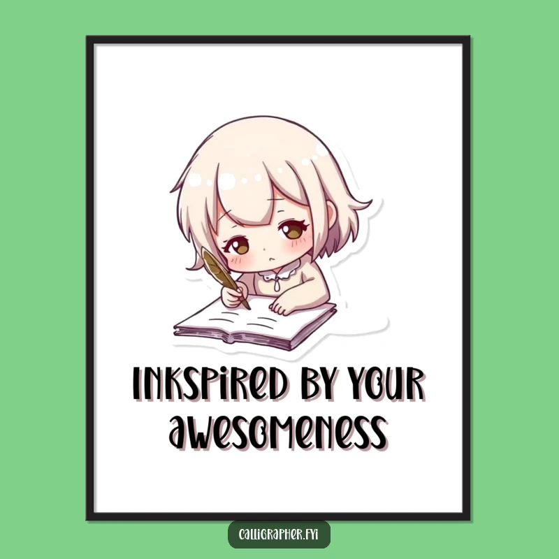 Free Printable Wall Art: Cute Quill Writer Character, Funny DIY Home Decor