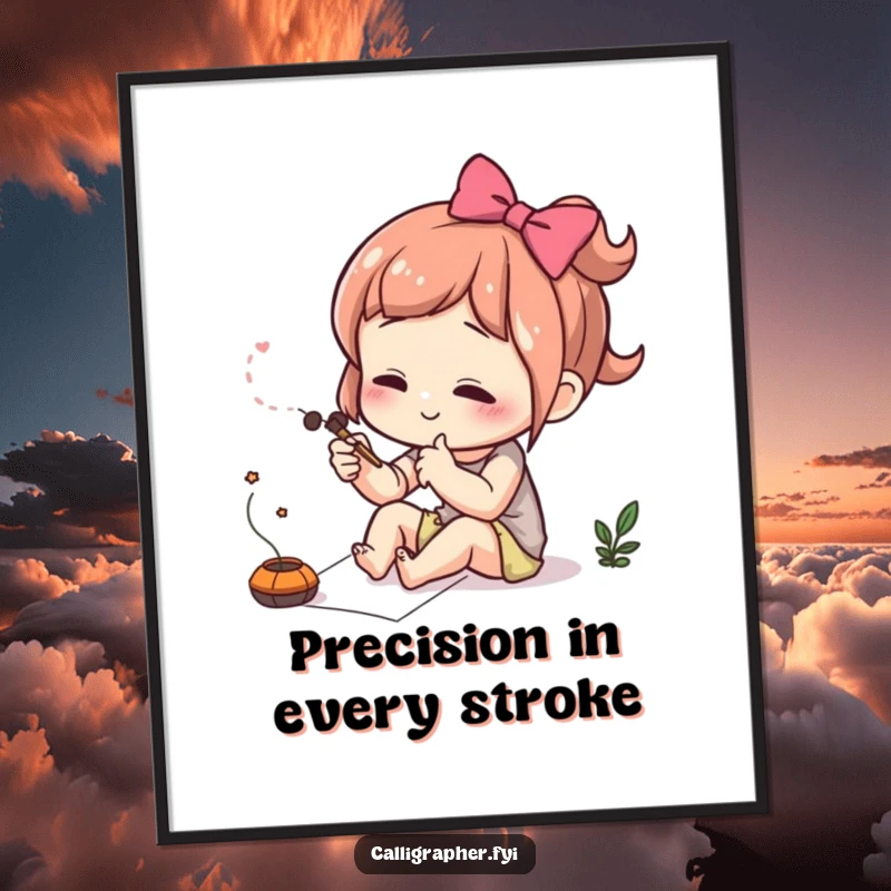 Funny Free Printable Wall Art: cute character concentrating deeply while drawing a very delicate and precise flourish.