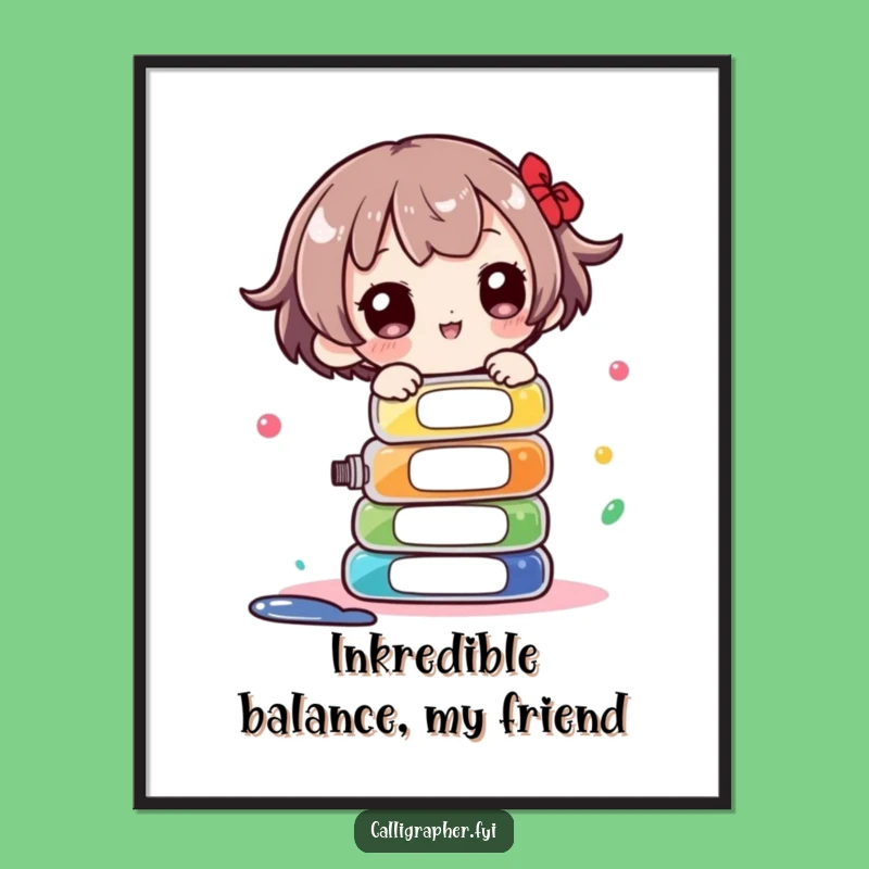 Free Printable Wall Art: Ink Bottle Balance Funny Character Quirky Downloadable Decor