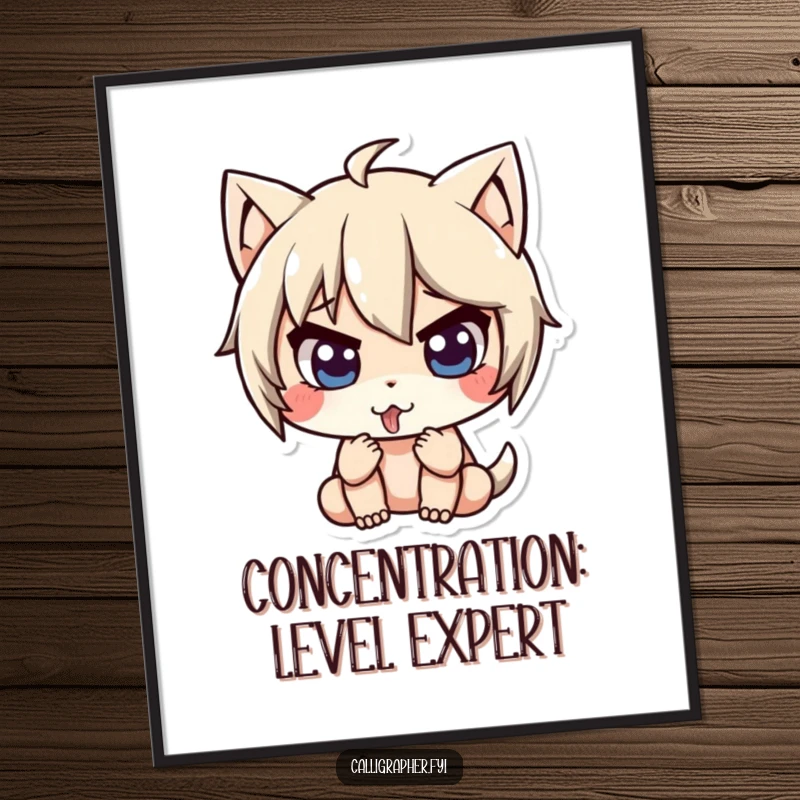 Funny Free Printable Wall Art: Cute character intensely concentrating with tongue sticking out, a humorous piece of downloadable art.