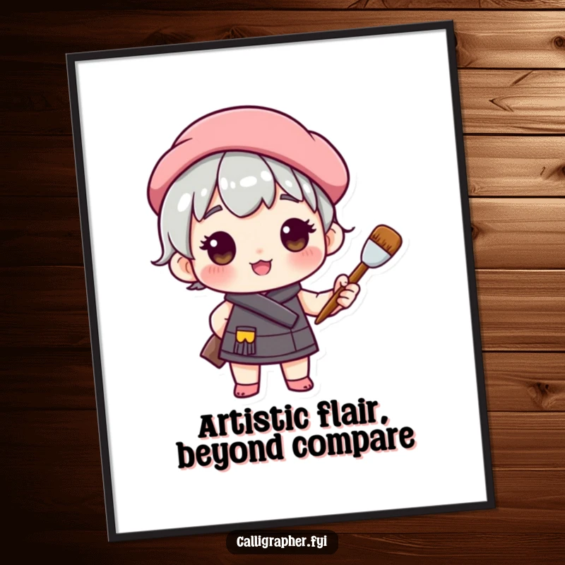 Funny Free Printable Wall Art: Cute character sporting a beret, proudly holding a paintbrush, embodying artistic passion and creativity.