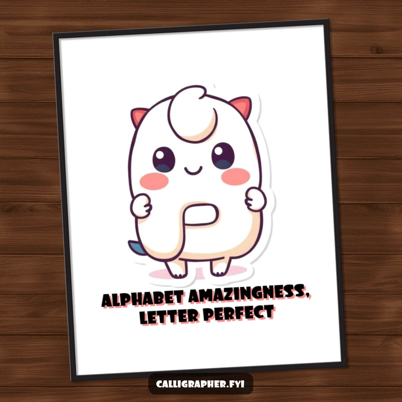 Funny Free Printable Wall Art boasting a cute character displaying a perfectly formed, stylized letter with an undeniably happy and proud smile.