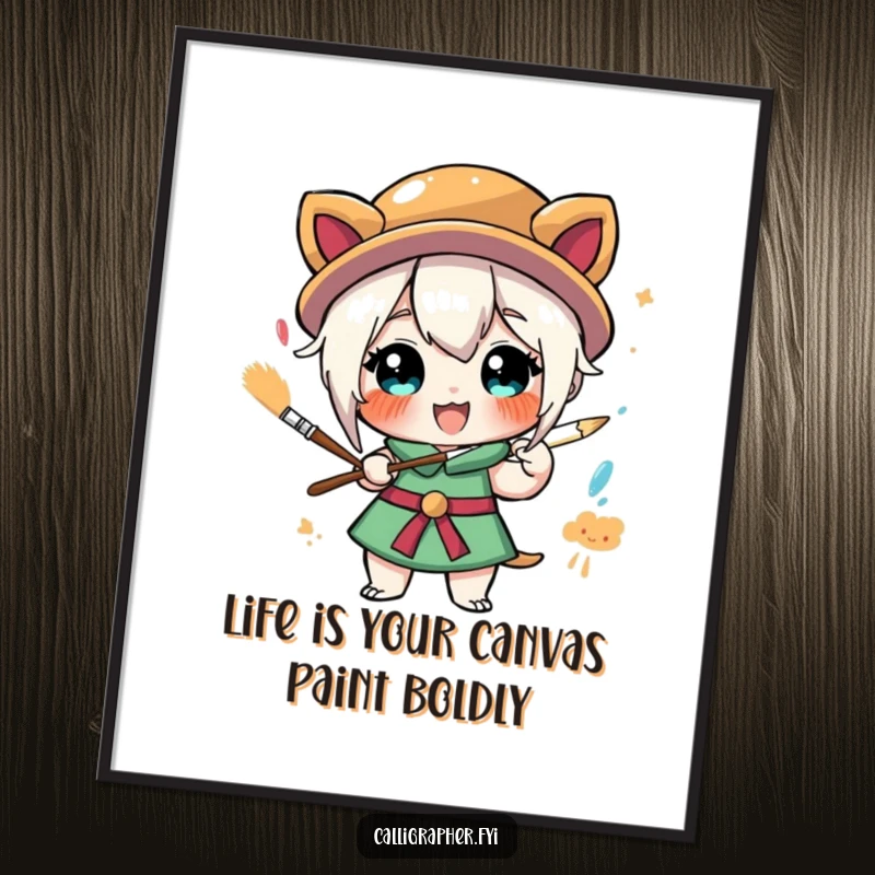 Funny Free Printable Wall Art: Stylized character joyfully painting with a large brush, adding artistic humor.