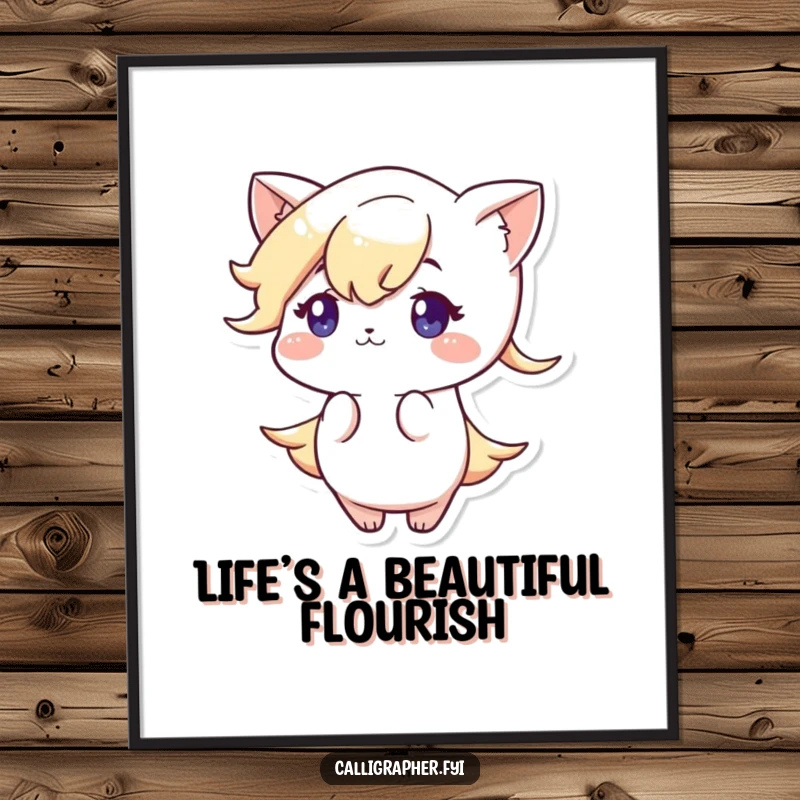 Funny Free Printable Wall Art: A cute character intently focused on drawing an elegant flourish with a pen, adding artistic humor.