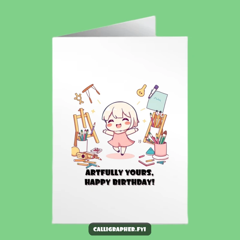 Free Printable Birthday Card: Art Character's Dance, Funny Downloadable DIY Gift