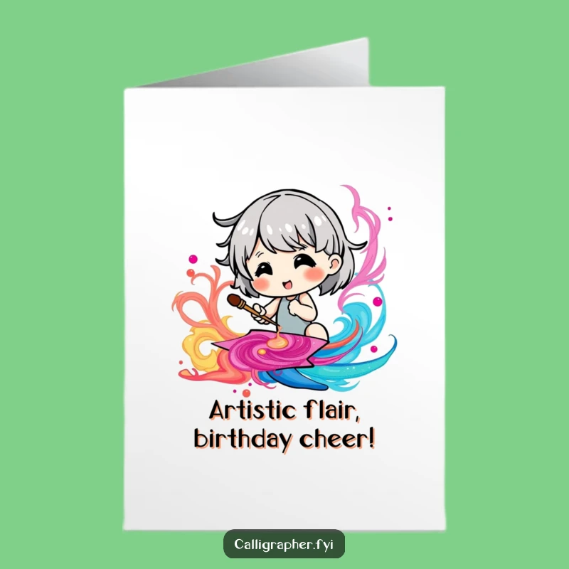 Free Printable Birthday Card: Cute Painter Character Funny Downloadable Gift