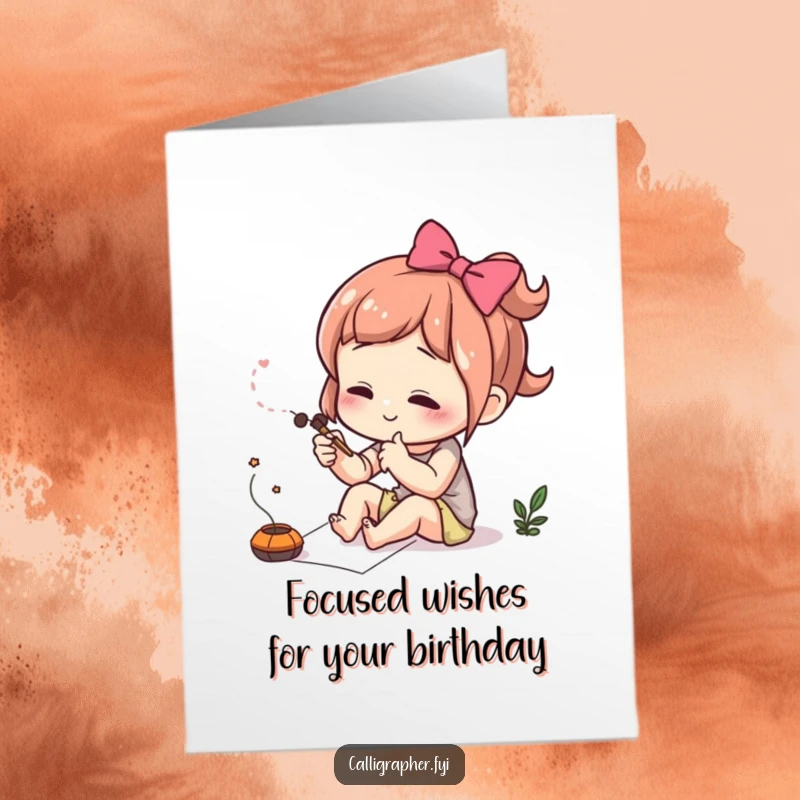 Funny Free Printable Birthday Card: cute character intensely concentrating on drawing a delicate flourish.