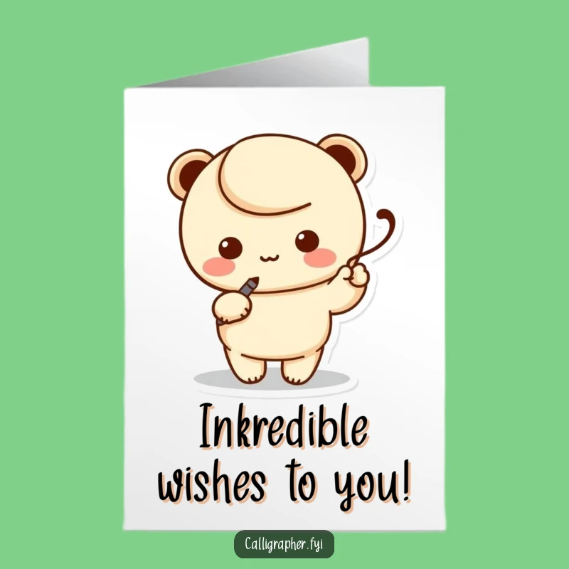 Free Printable Birthday Card: Funny Kawaii Scribe, Elegant Swoosh, Downloadable Gift