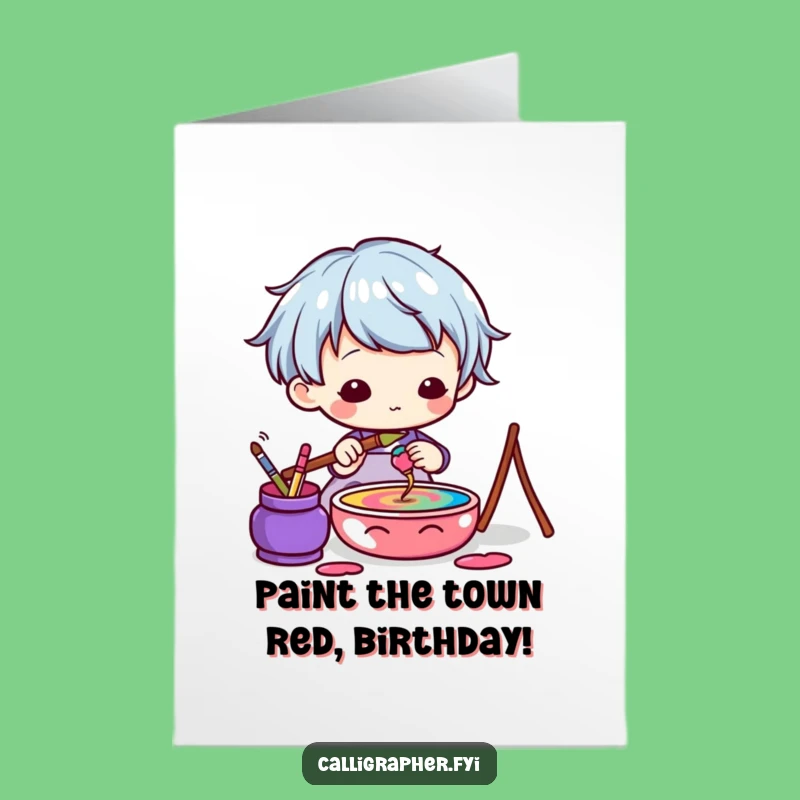 Free Printable Birthday Card: Kawaii Artist's Colorful Idea Downloadable Gift