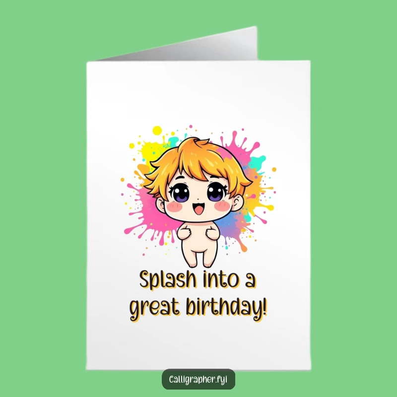 Free Printable Birthday Card: Playful Paint Splasher, Colorful Fun, Downloadable DIY Gift!