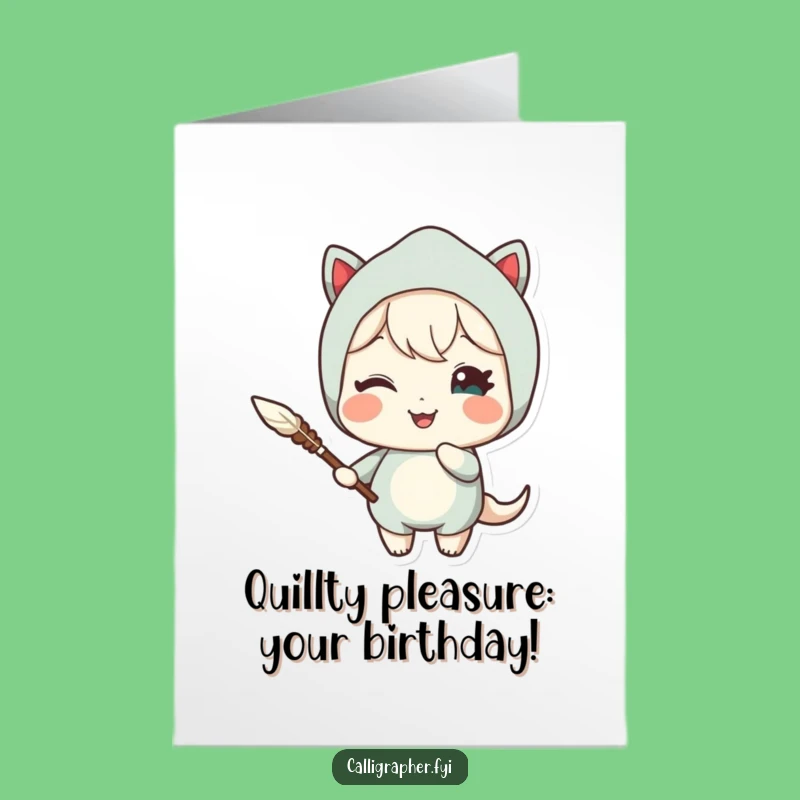 Free Printable Birthday Card: Winking Character with Quill - Funny Downloadable Gift