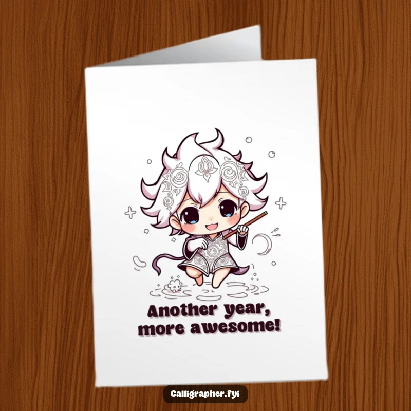 Funny Free Printable Birthday Card featuring an energetic character rapidly drawing complex and beautiful patterns.