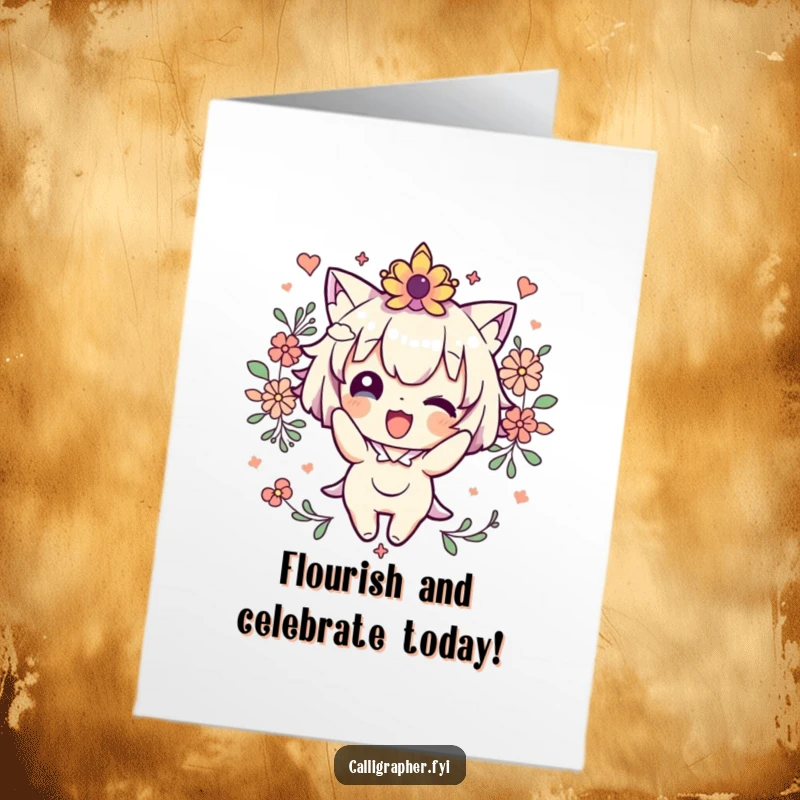 Funny Free Printable Birthday Card: Cute character gleefully adds decorative flourishes, making it a joyous and downloadable greeting for any celebration.