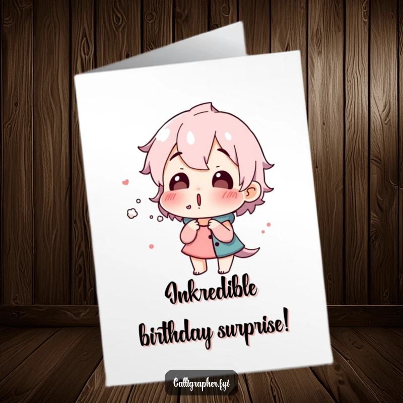 Funny Free Printable Birthday Card: A character with wide eyes gently blowing on freshly printed ink, showing mild surprise and humor.