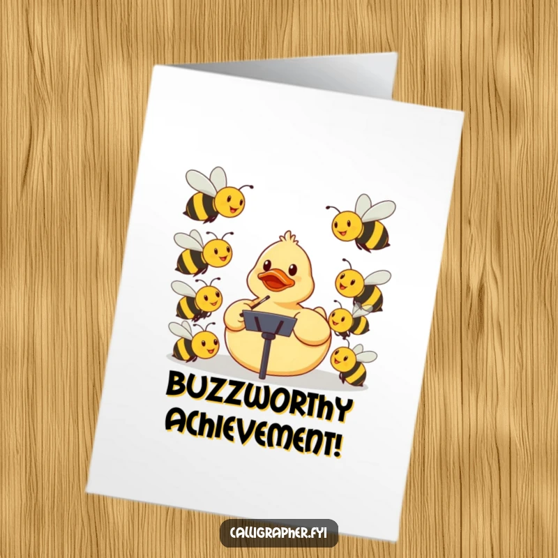 Funny Free Printable Congrats Card: Rubber ducky leading a choir of smiling bees, celebrating a momentous occasion.