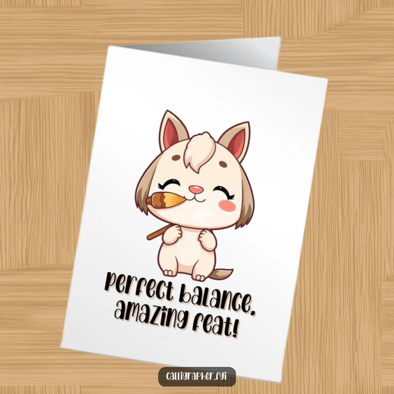 Funny Free Printable Congratulations Card: Charming character balancing a brush on its nose, a quirky and downloadable DIY gift for celebrating achievements.