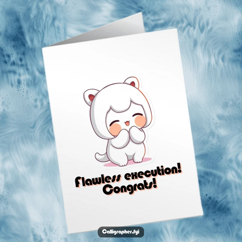 Funny Free Printable Congratulations Card: Adorable character bowing gracefully with an artistic sweep and proud expression.