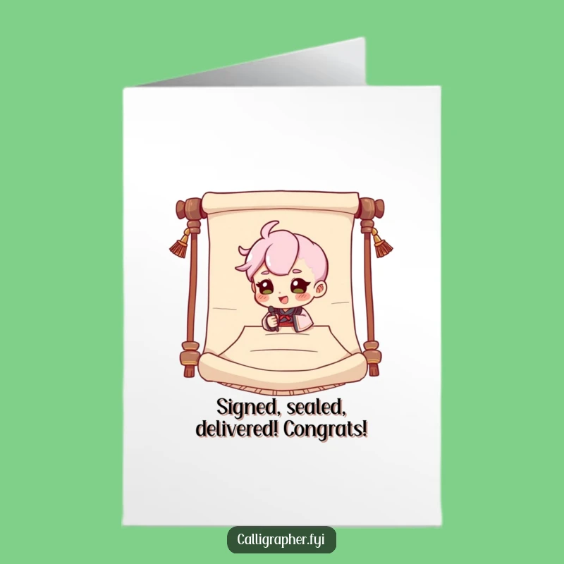 Free Printable Congrats Card: Dramatic Signing Character Downloadable Gift
