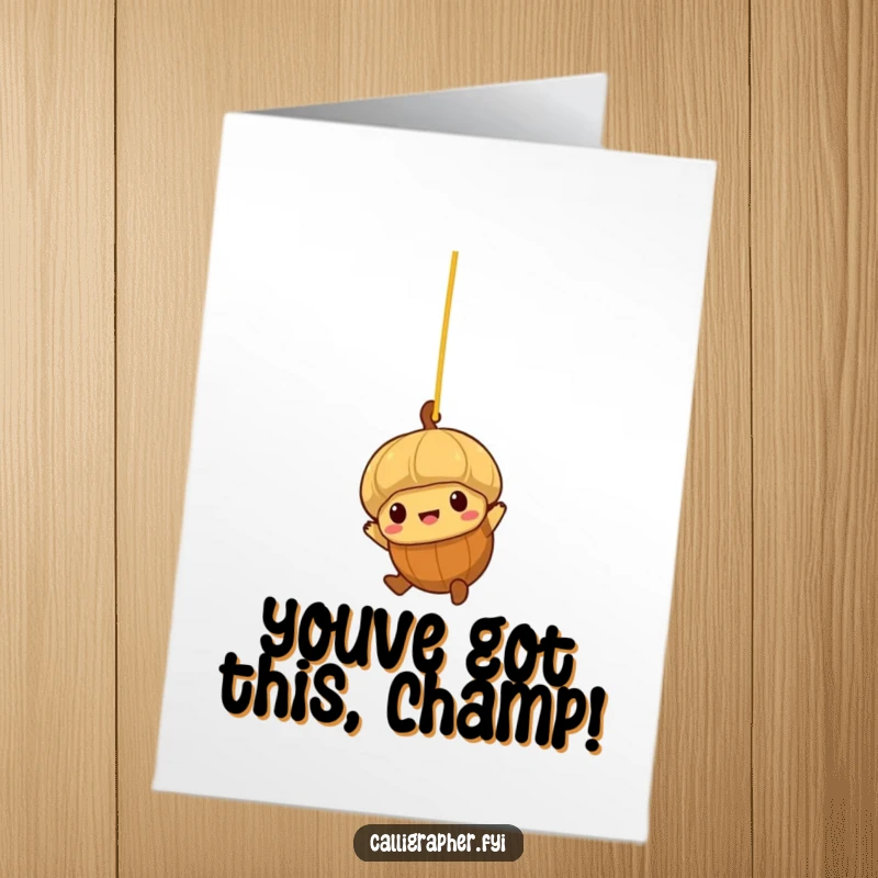 Funny Free Printable Congrats Card: Acorn character swinging from spaghetti, adventurous download.