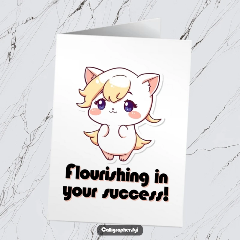 Funny Free Printable Congratulations Card: Cute character drawing an elegant flourish with intense focus, celebrating a win.