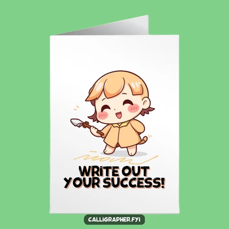 Free Printable Congrats Card: Cursive Quill Character, Ideal Funny Downloadable Gift!