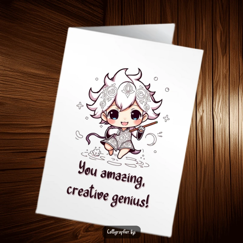 Funny Free Printable Congratulations Card: Energetic character rapidly drawing intricate patterns, symbolizing achievement and dedication.