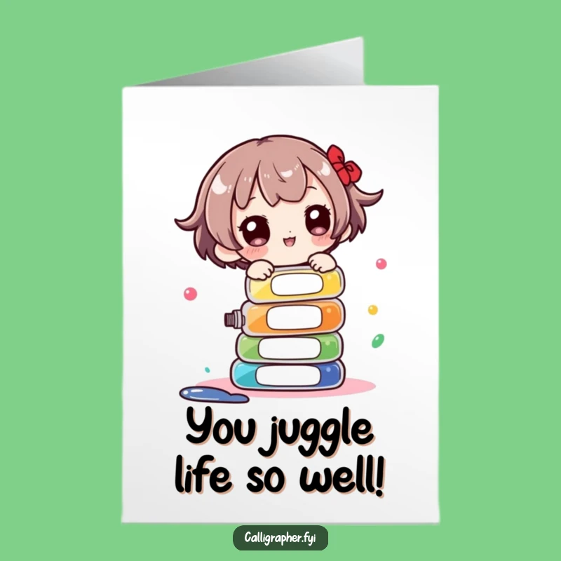 Free Printable Congrats Card: Ink Bottle Balance Funny Character Downloadable Gift